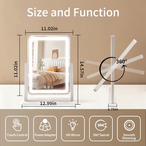 ROLOVE vanity mirror showing natural, cool, warm lighting modes for versatile grooming