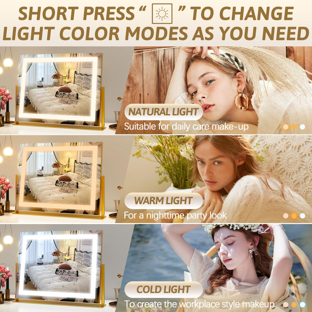 ROLOVE vanity mirror smart dimming offers warm day or cool lighting modes