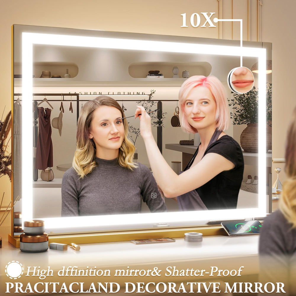 ROLOVE vanity mirror shown tabletop and wall-mount setup saves space