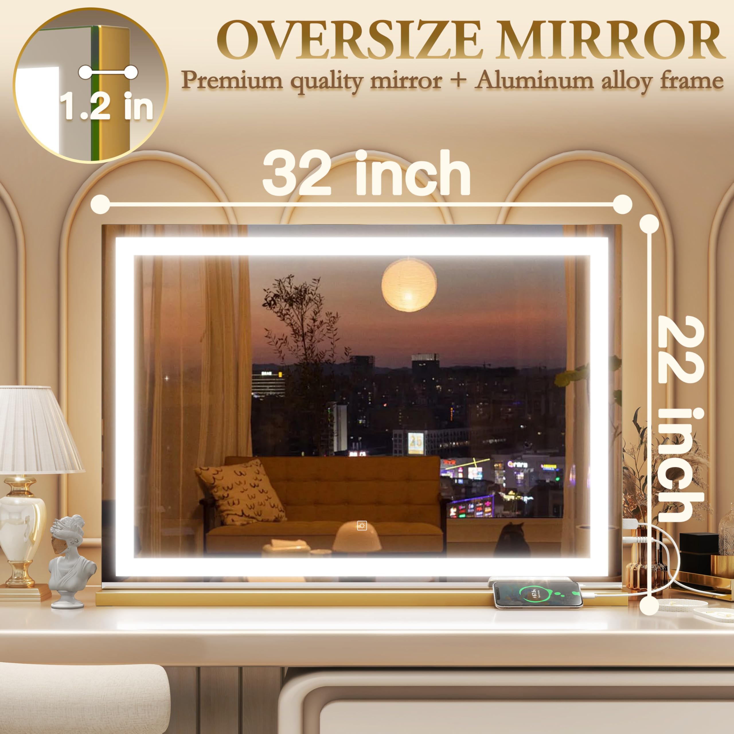 ROLOVE vanity mirror three color temperature modes for versatile tasks