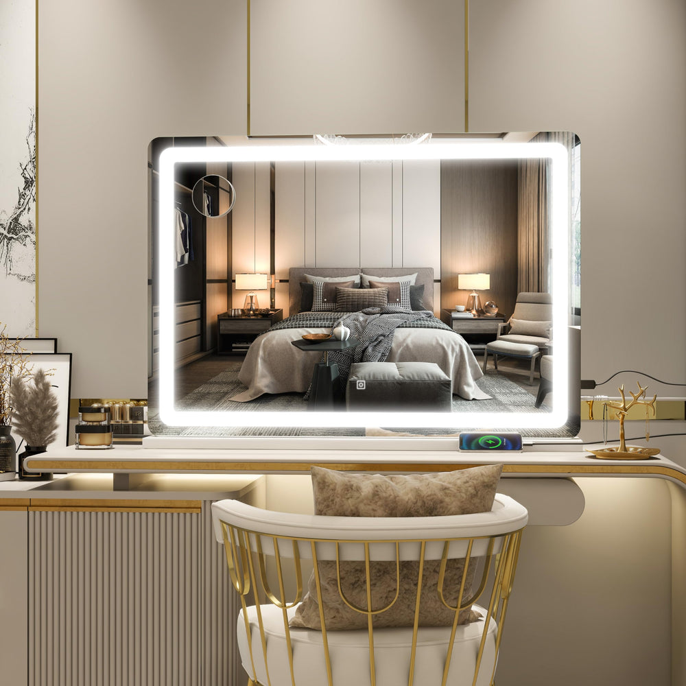 ROLOVE vanity mirror USB charging port keeps your phone powered while you get ready