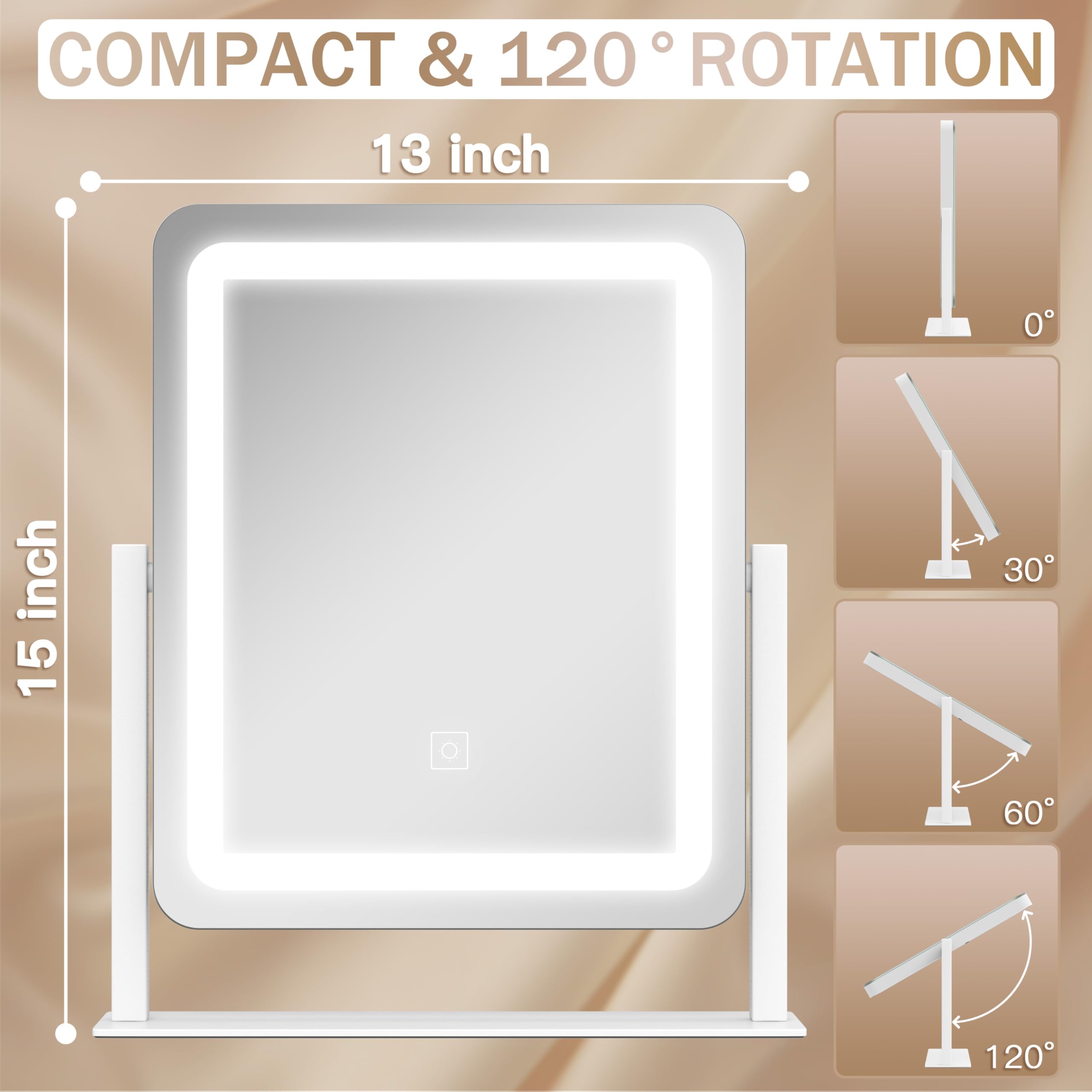ROLOVE vanity mirror with lights on desk setup enhances precise makeup application.