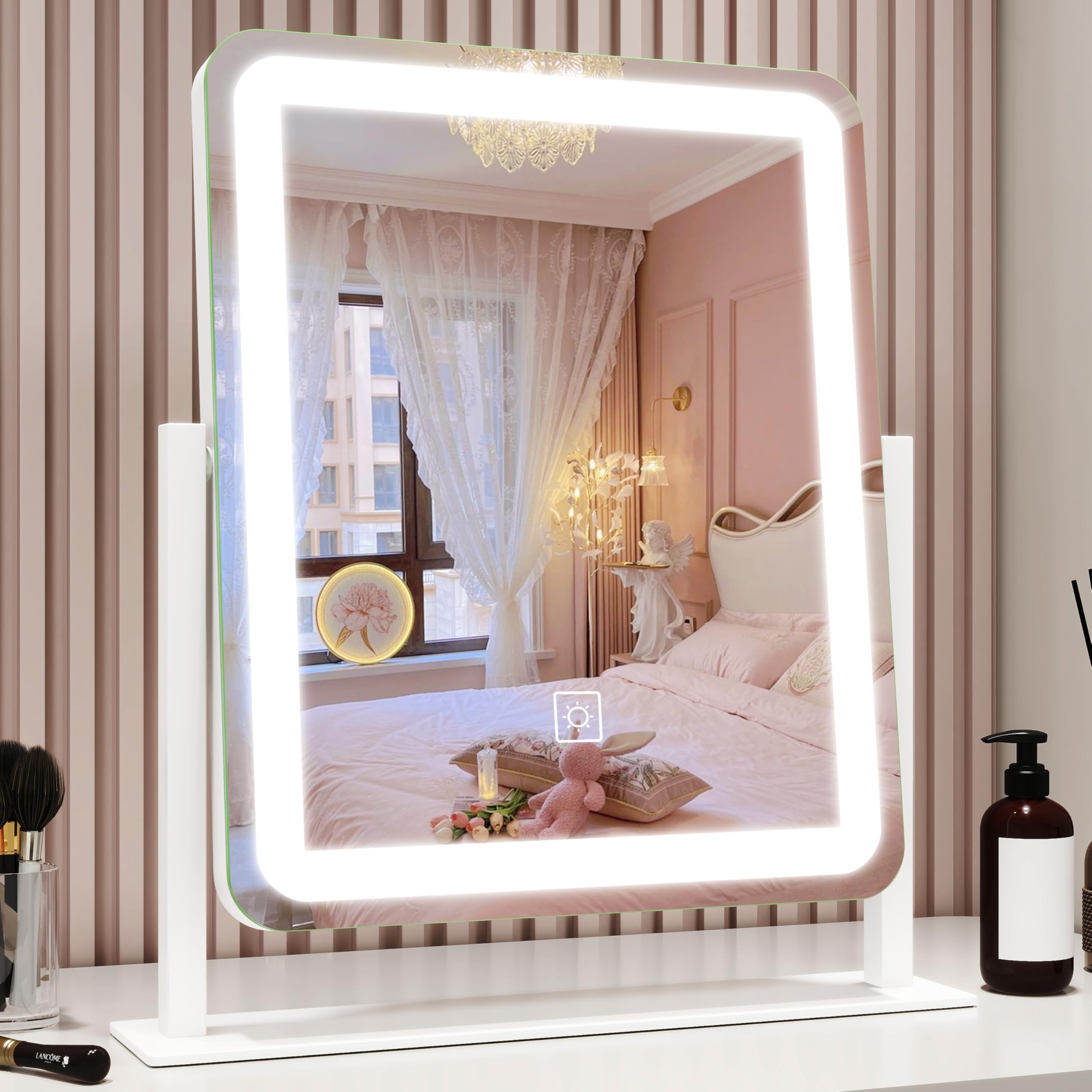 ROLOVE vanity mirror with lights front view for compact desk makeup setup.