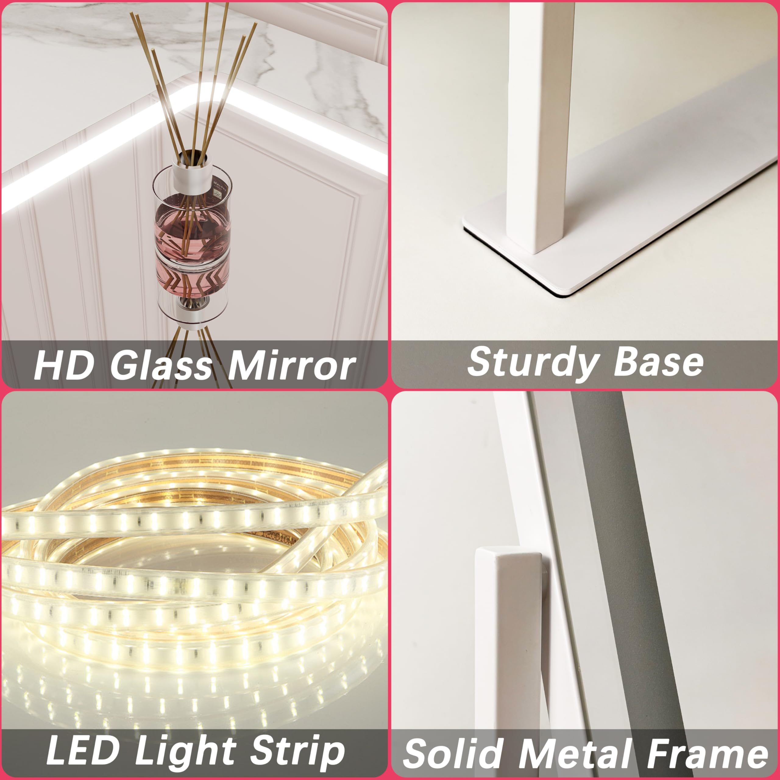 ROLOVE vanity mirror with lights non-slip base ensures stable tabletop use.