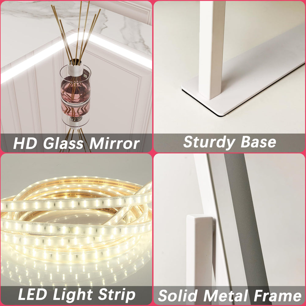 ROLOVE vanity mirror with lights non-slip base ensures stable tabletop use.