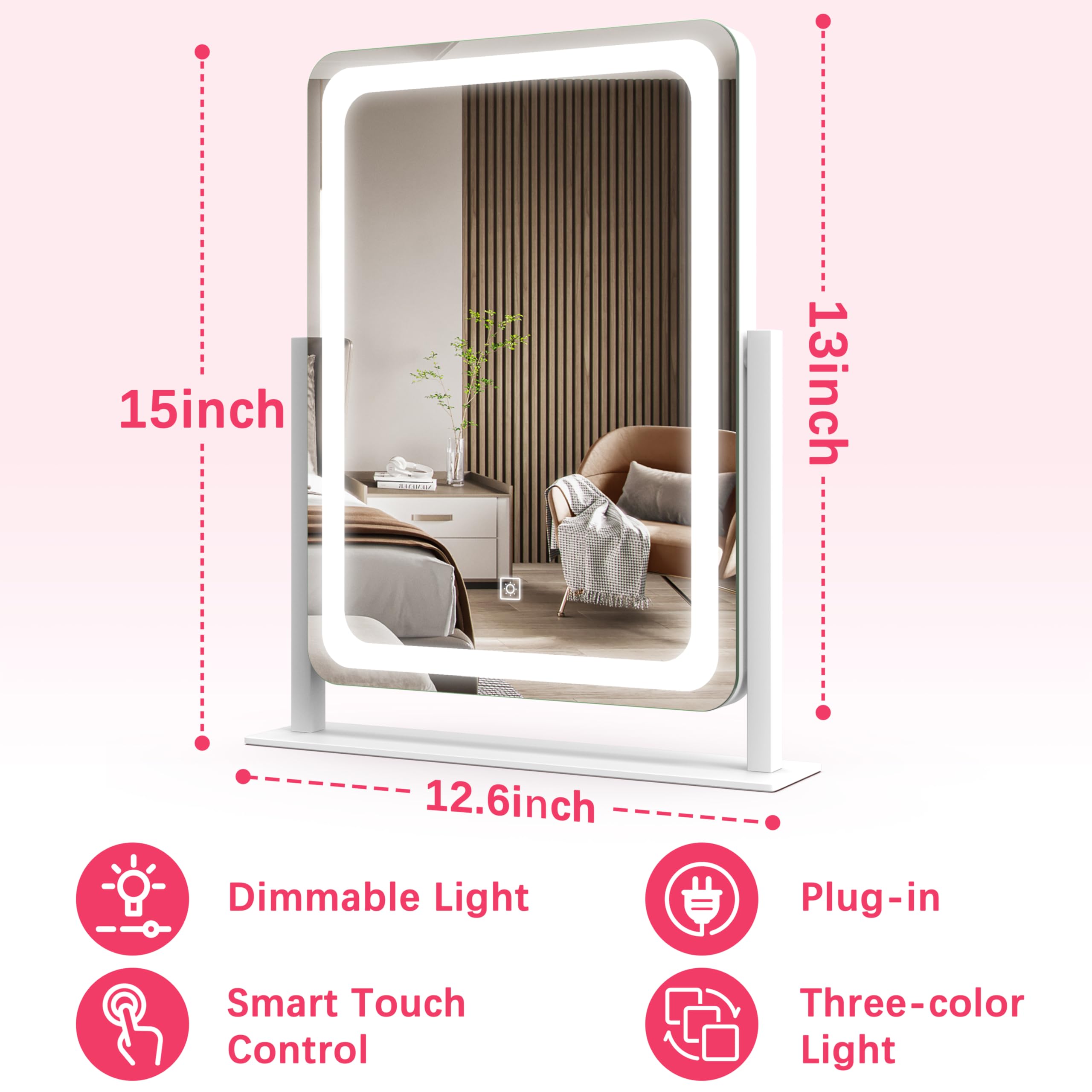 ROLOVE vanity mirror with lights side profile showing sturdy aluminum frame.