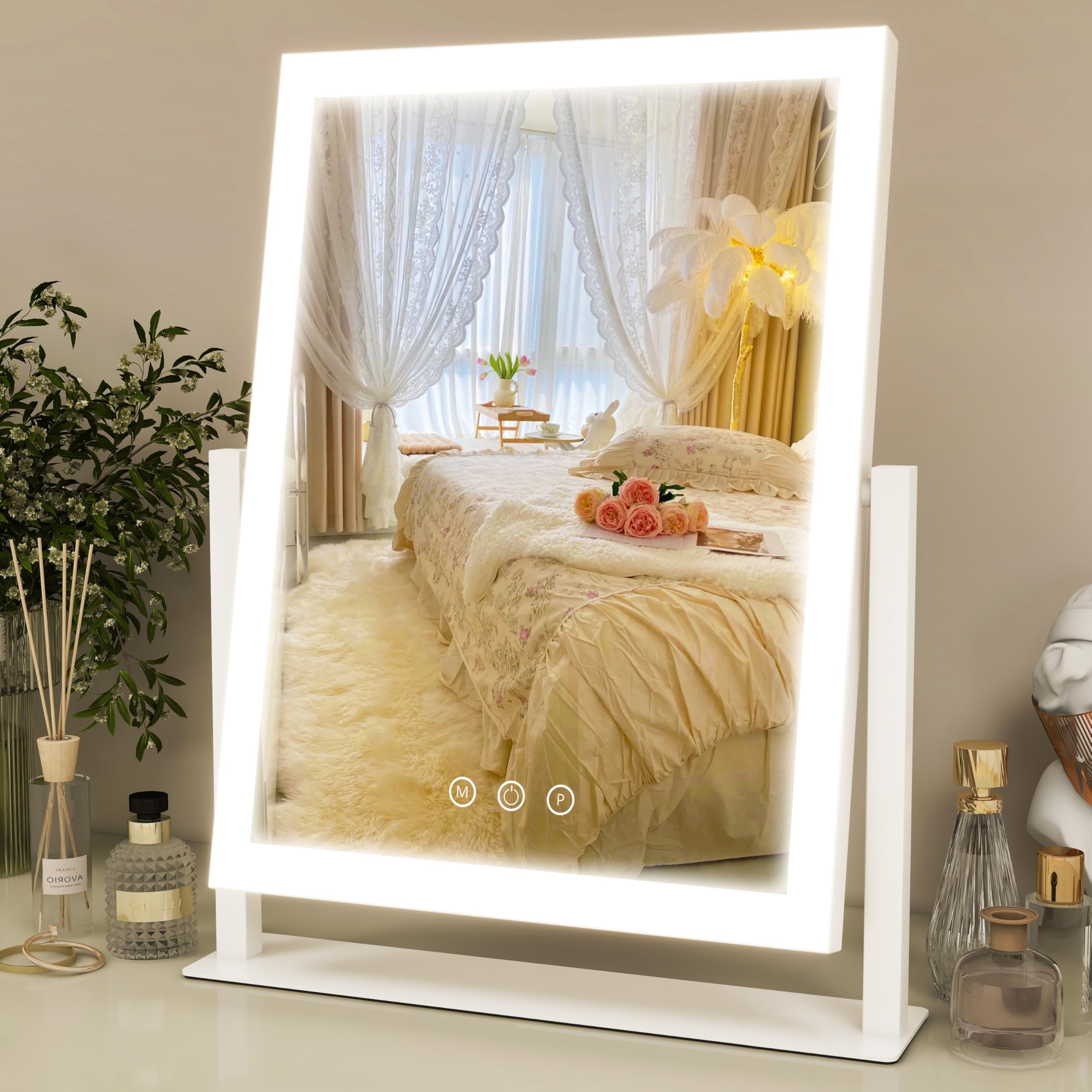 ROLOVE vanity mirror with lights shows three-color mode for accurate makeup