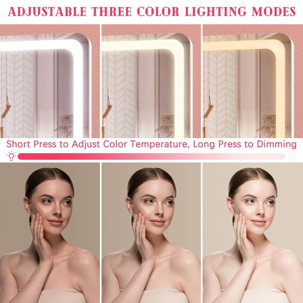 ROLOVE vanity mirror with lights warm cool natural modes for versatile lighting.