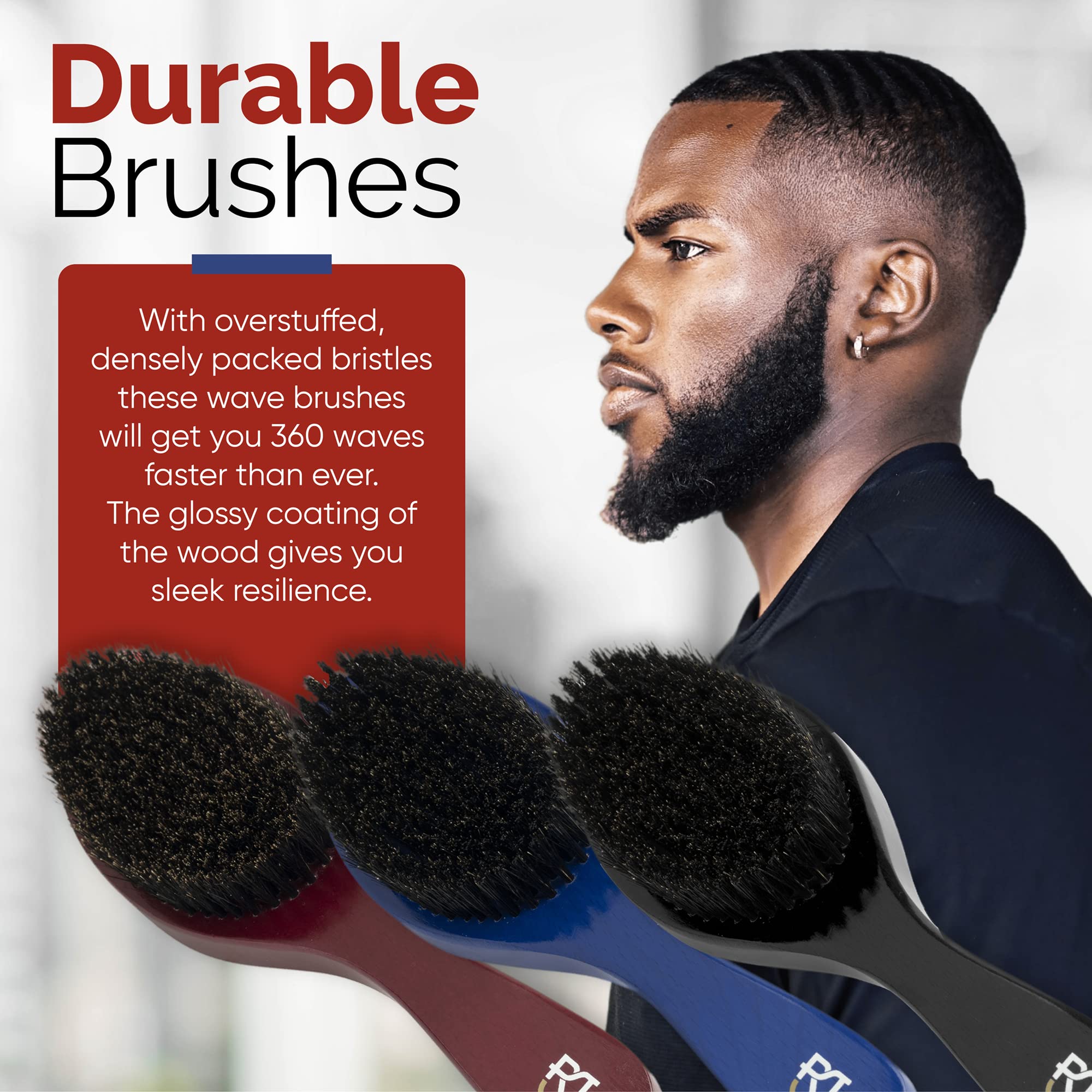 Roman-T 360 Wave Brush Durable Wood Base adds lasting resilience
