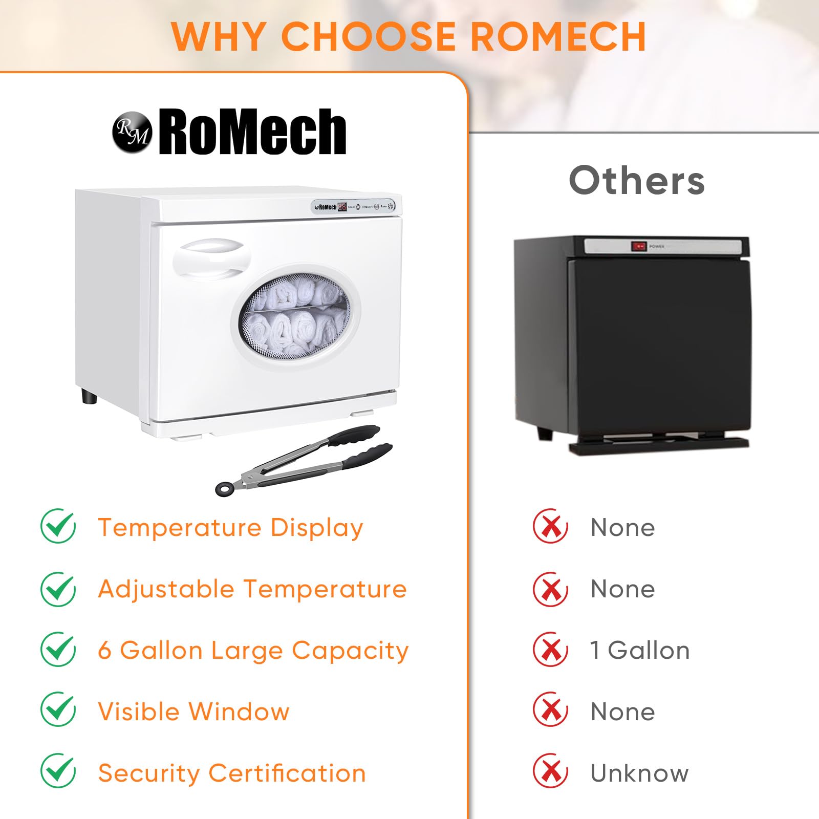 ROMECH 23L hot towel warmer durable shell and aluminum interior resist rust and simplify cleaning