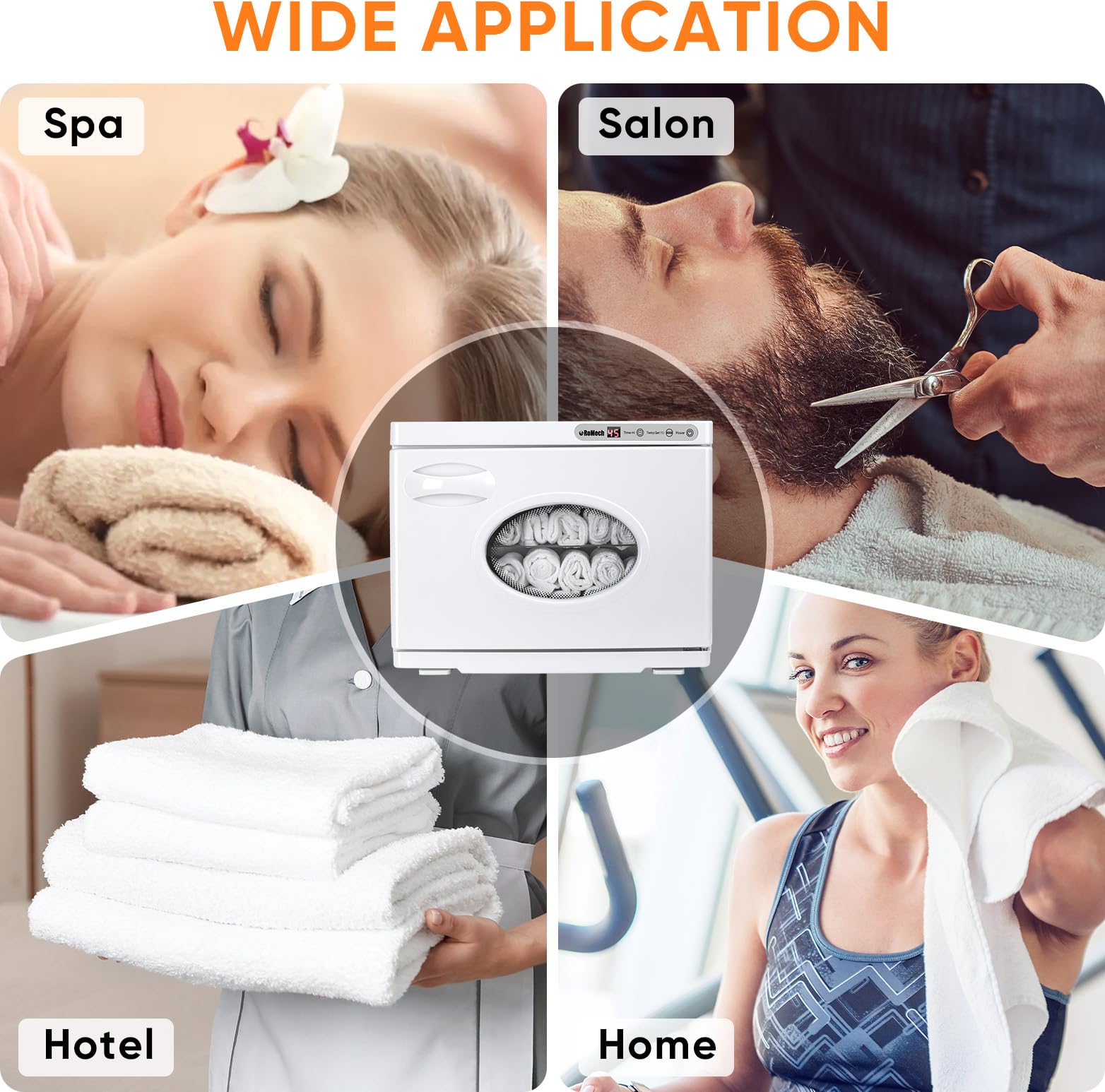 ROMECH spa setting demonstrates professional appeal and client comfort using the warmer