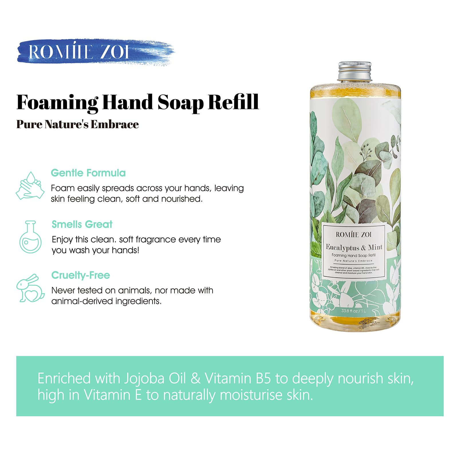 ROMIIE ZOI bottle pouring foam showing smooth, luxurious lather for cleansing