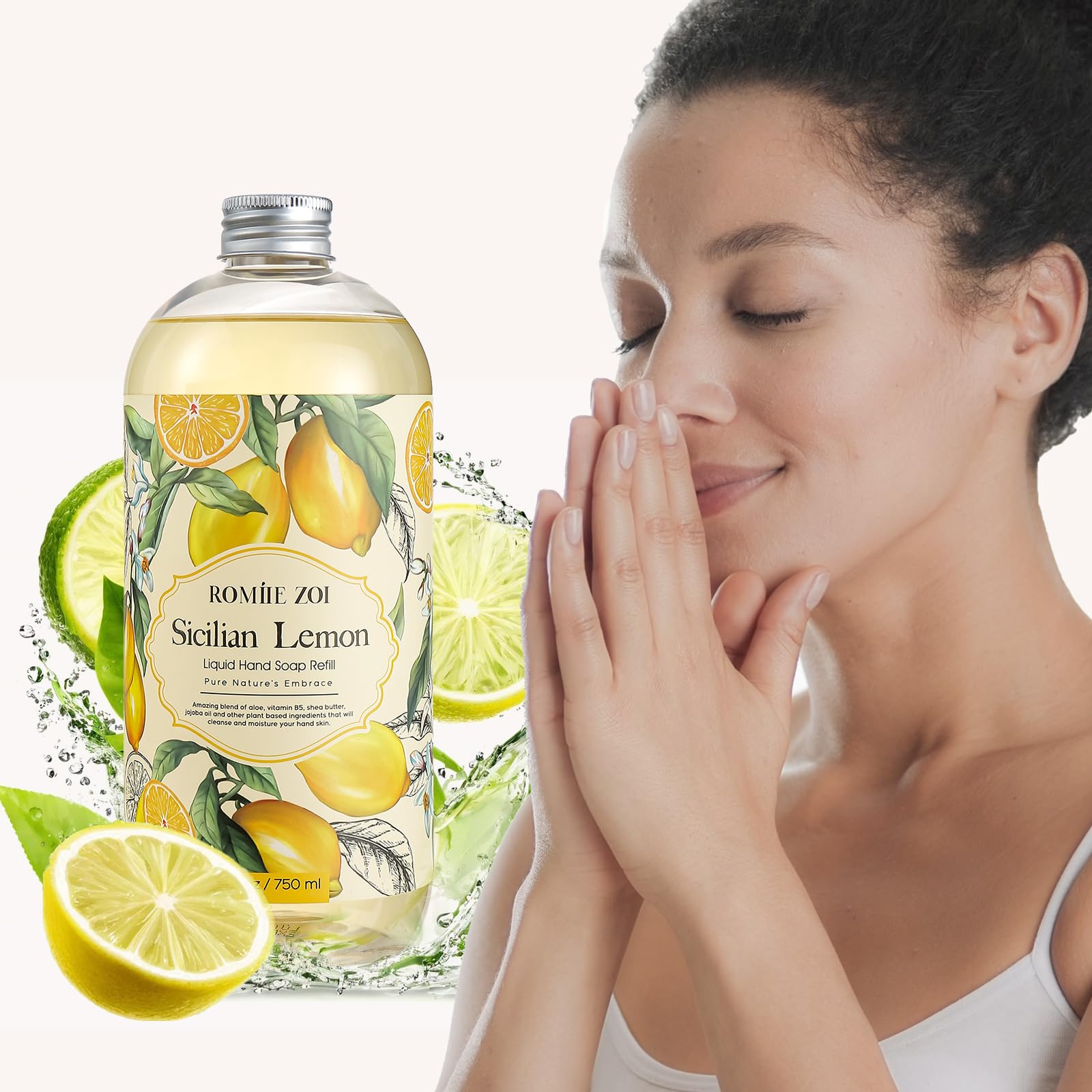 ROMIIE ZOI lemon scent refill bottle in kitchen dispenser ready for use
