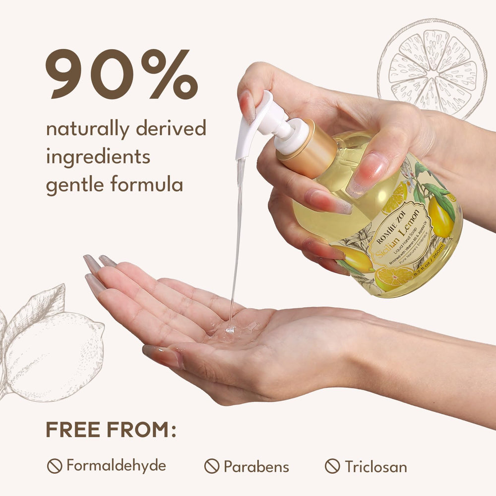 ROMIIE ZOI lemon scent refill pouring into dispenser