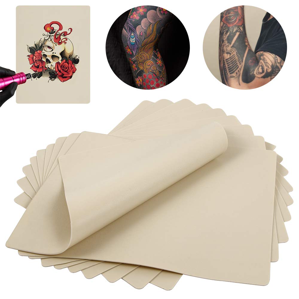 Romlon blank tattoo practice skin is durable and flexible for contouring around limbs.