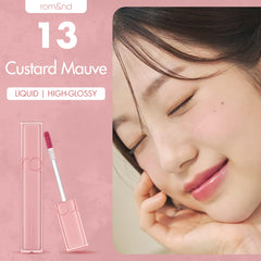 rom&nd DEWY·FUL Water Tint 13 Custard Mauve wand tip for precise, mess-free color.