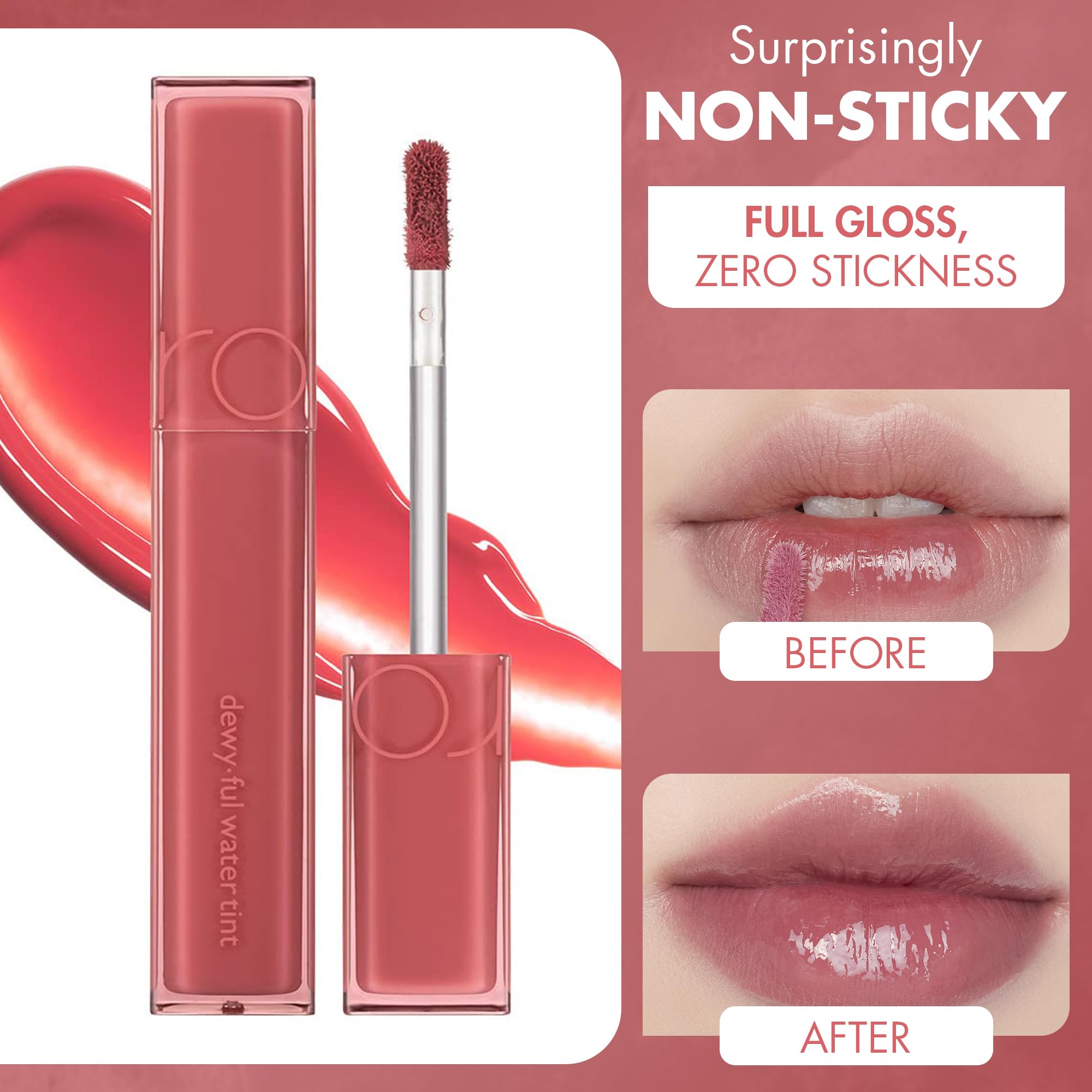 rom&nd dewyful water tint 01 coral packaging shot communicates vibrant shade options.