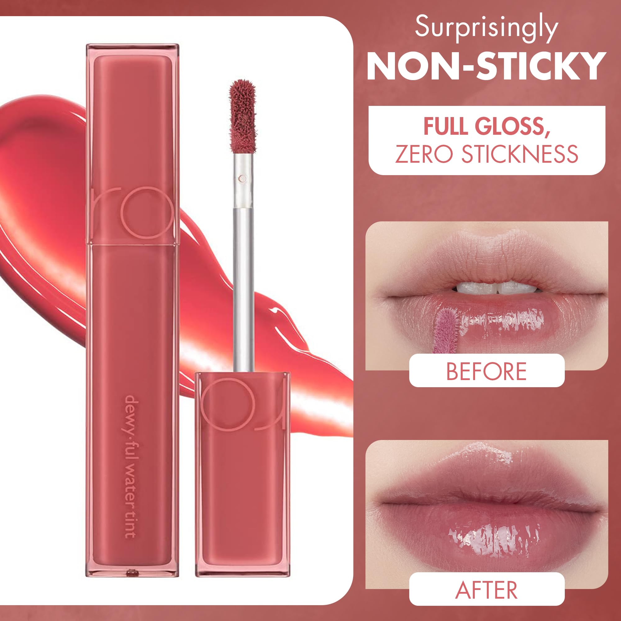 rom&nd DEWY·FUL Water Tint 04 Chili Up vibrant shade swatches
