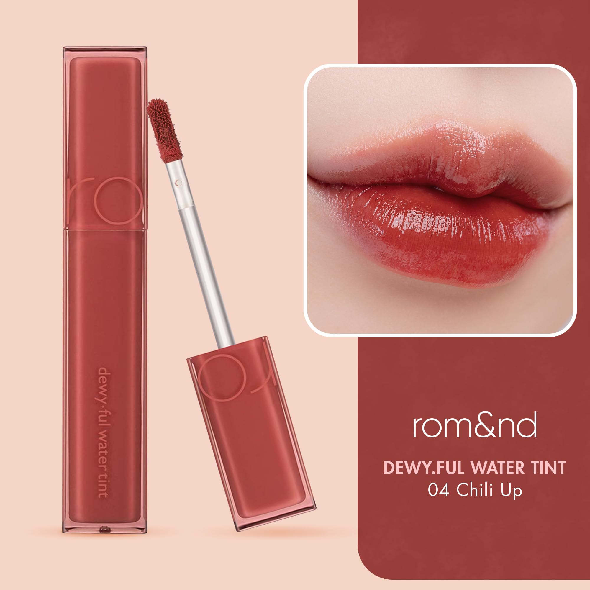 rom&nd DEWY·FUL Water Tint 04 Chili Up layered application for intensity