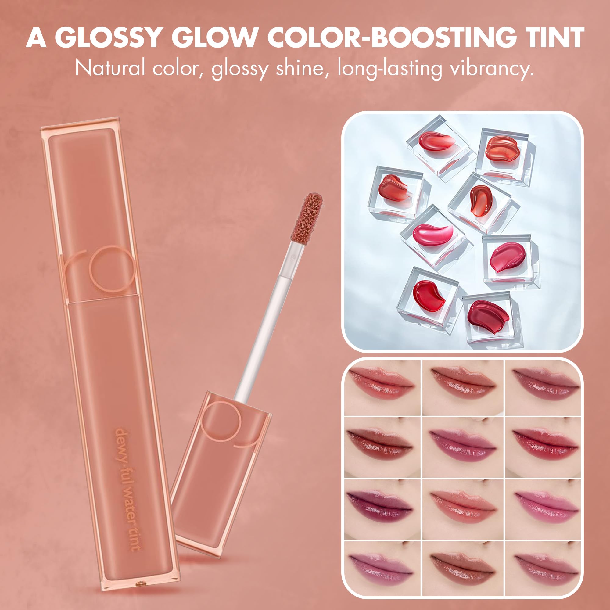 rom&nd DEWY·FUL Water Tint 12 Canyon packaging shot emphasizing compact, travel-friendly bottle.