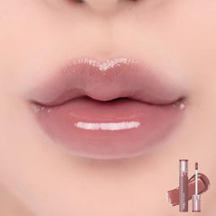 rom&nd Glasting Color Gloss 05 Dim Mauve applicator delivers precise, smooth lip application