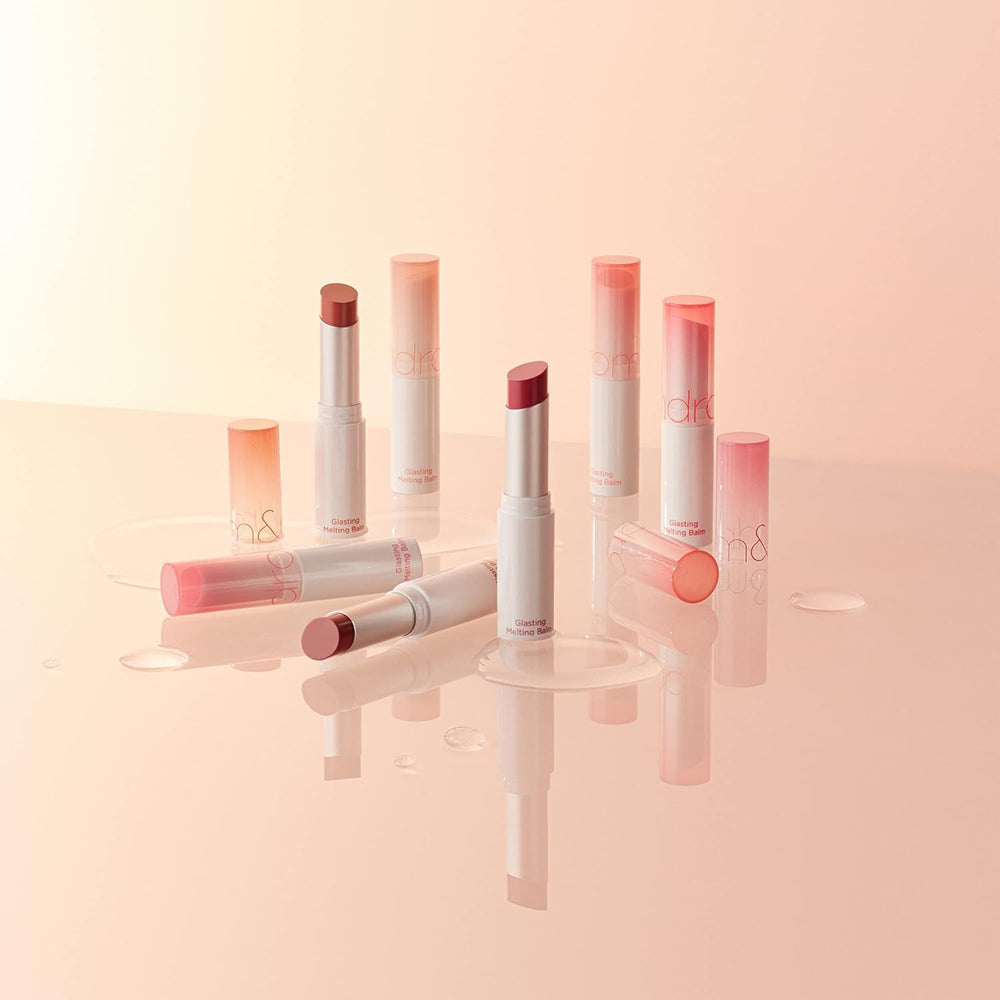 rom&nd Glasting Melting Balm 07 Mauve Whip packaging communicates vegan tint and hydration benefits.