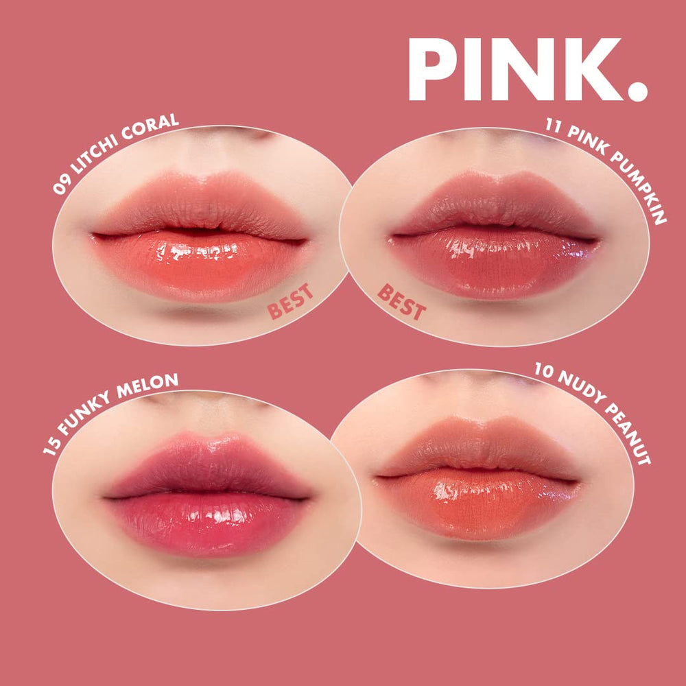 rom&nd Juicy Lasting Tint compact-cap detail conveys travel-friendly packaging.