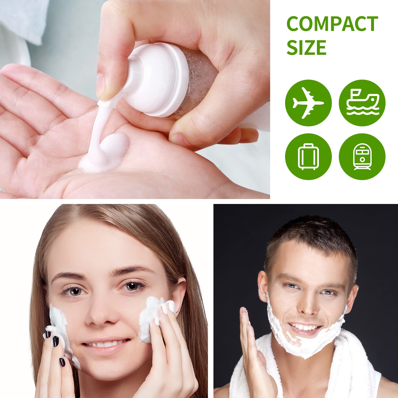 ROMROC foam bottle lash-shampoo-use illustrates versatile packaging for beauty routines.