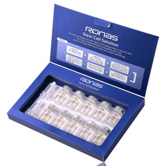 Ronas Stem Cell Solution ampoules 10-vials display emphasizes value for daily routines.