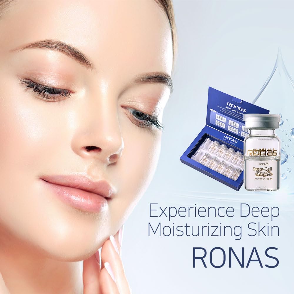 Ronas Stem Cell Solution ampoules hyaluronic acid emphasizes intense hydration.