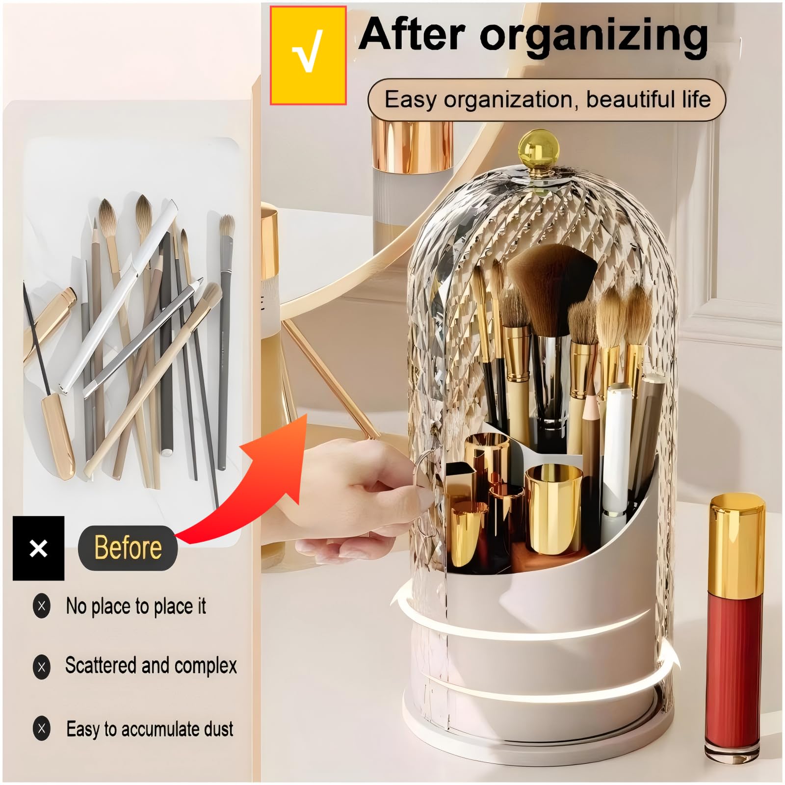 RONGZHIERK vanity organizer keeps brushes within reach and maintains hygiene.