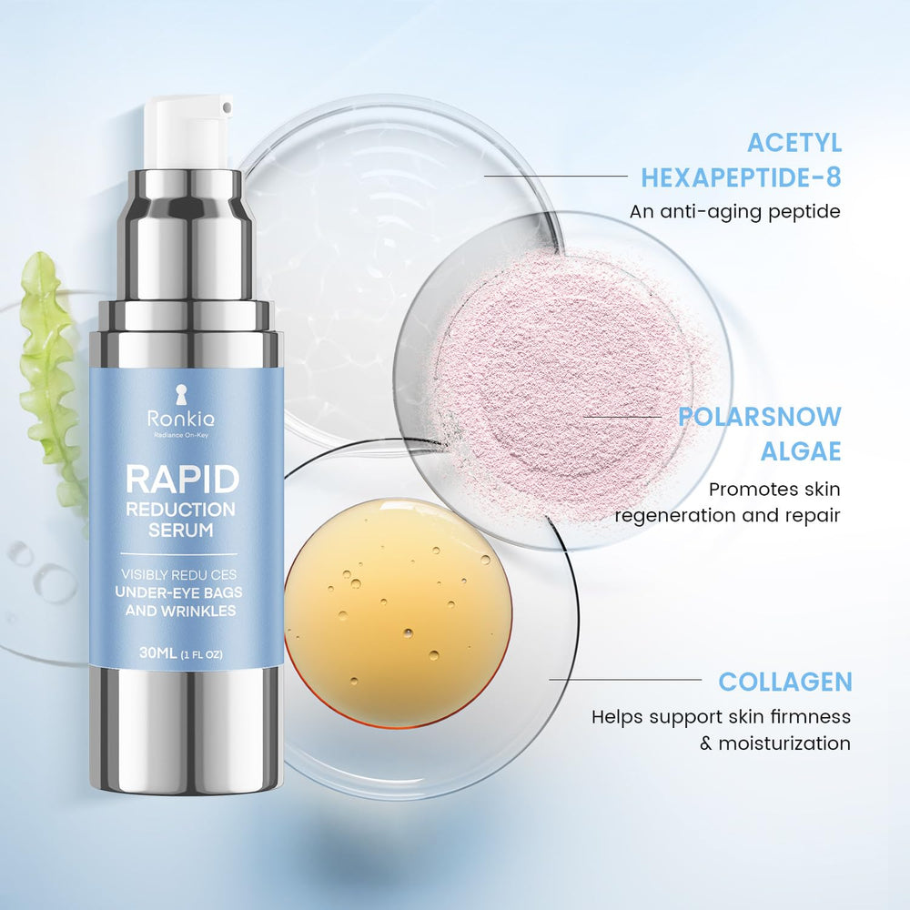 RONKIE Instant Eye Lift before-after shows puff reduction and smoothing.