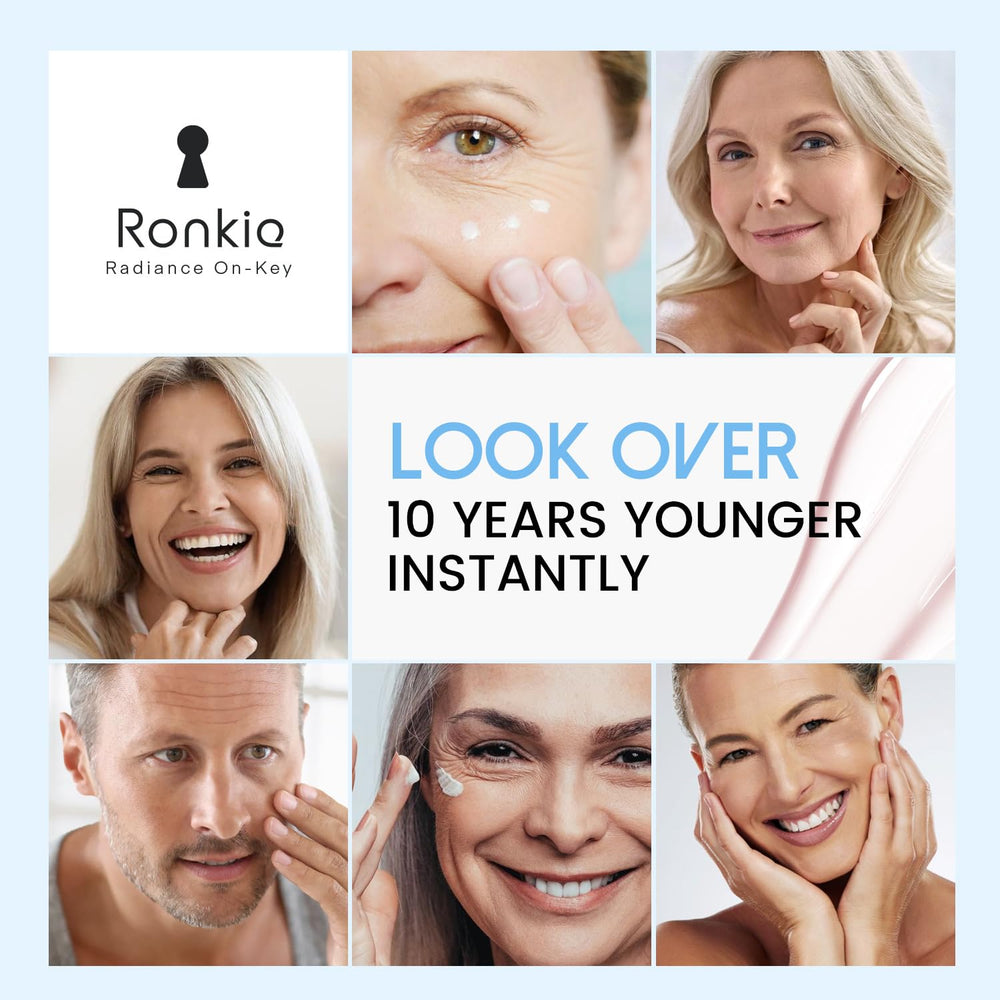 RONKIE Instant Eye Lift cream being applied around the eyes during skincare.