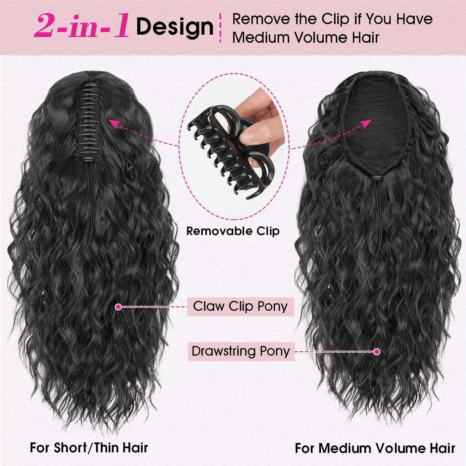 RONTAYA soft synthetic hair 18in clip-in ponytail feels lightweight