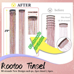 Rootoo hair tinsel 24in length showcase for long-lasting shimmer and versatile styling.