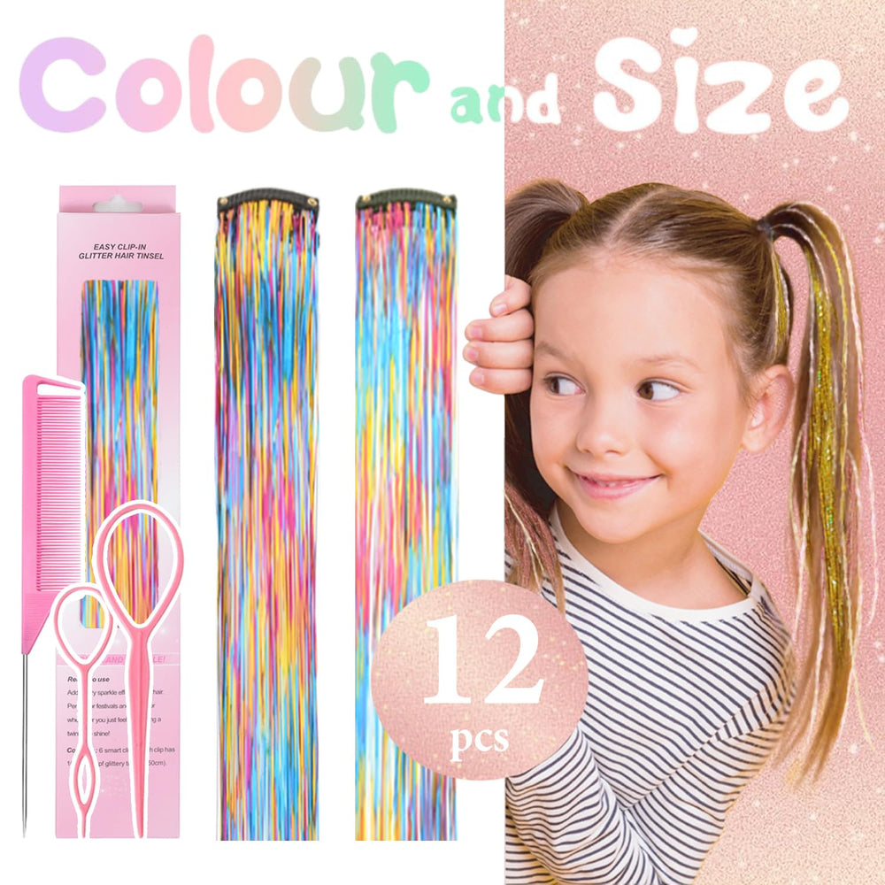 Rootoo Hair Tinsel Clip-In holographic glitter enhances festive hair accents.