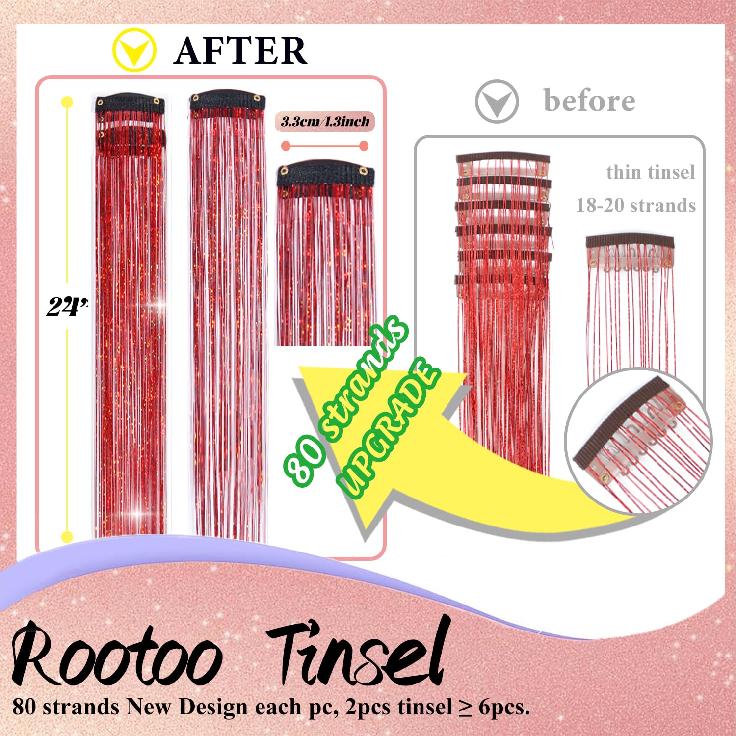 Rootoo 24-inch red fairy tinsel flowing for dramatic festival glam.