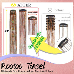 Rootoo Hair Tinsel Coffee Brown 24in closeup strand highlights holographic sparkle without tangling