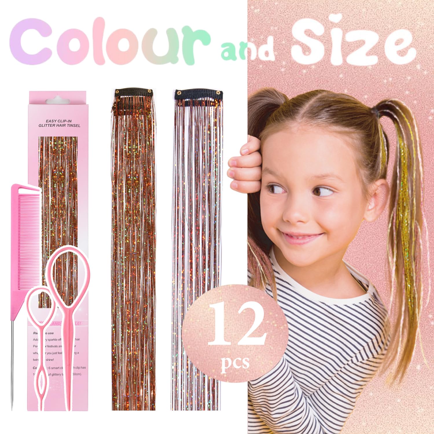 Rootoo Hair Tinsel Coffee Brown 24in color variety includes pink, gold, blue and more