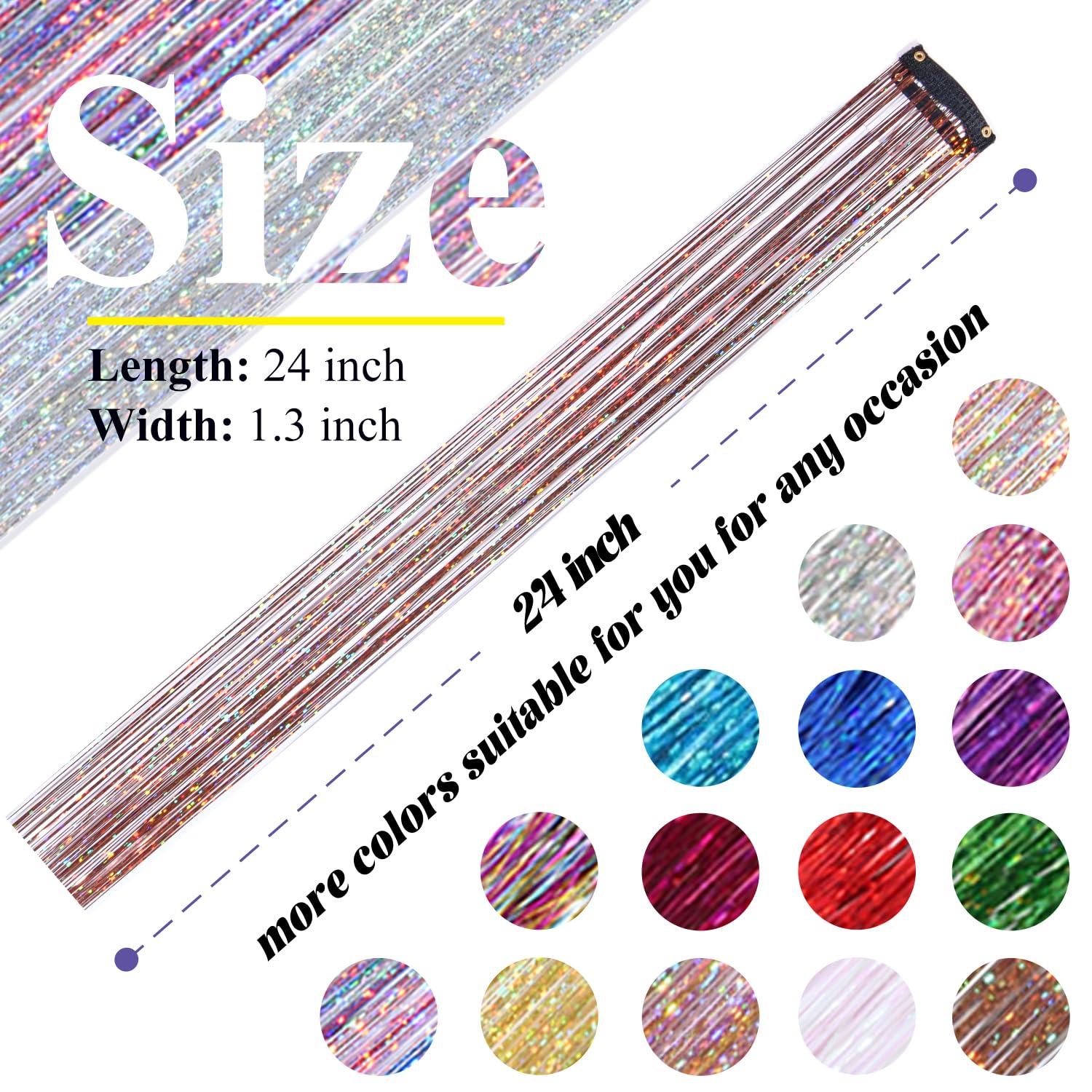 Rootoo Hair Tinsel Coffee Brown 24in party look demonstrates versatile length and density options