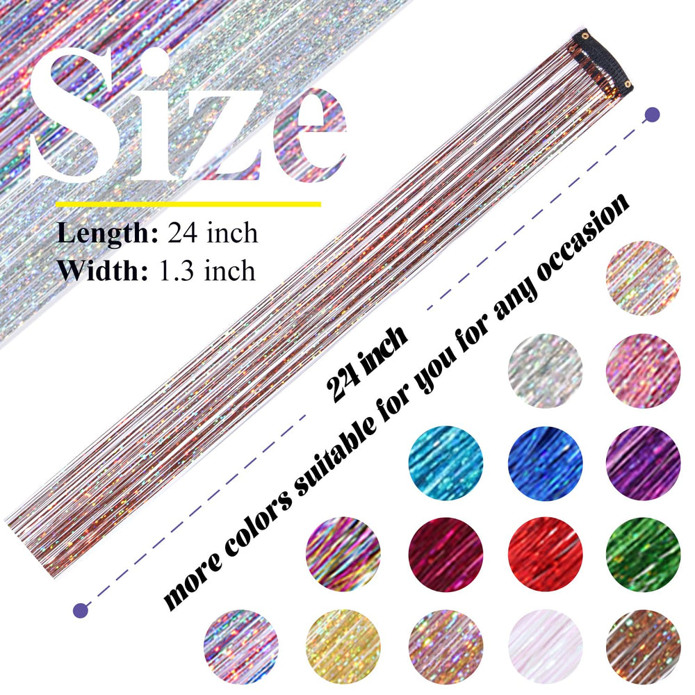 Rootoo Hair Tinsel Coffee Brown 24in party look demonstrates versatile length and density options