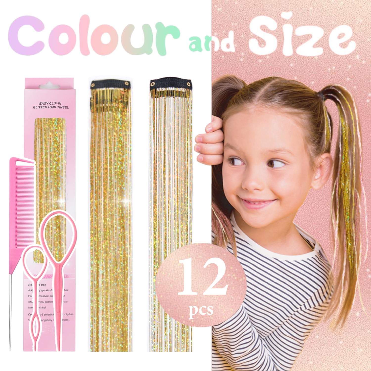Rootoo hair tinsel color variety pack 12pcs offers bold color choices for playful looks.