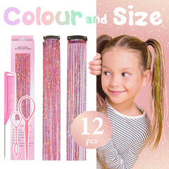 Rootoo 12-piece tinsel kit in pink offers bold festival sparkle with clip-in ease.