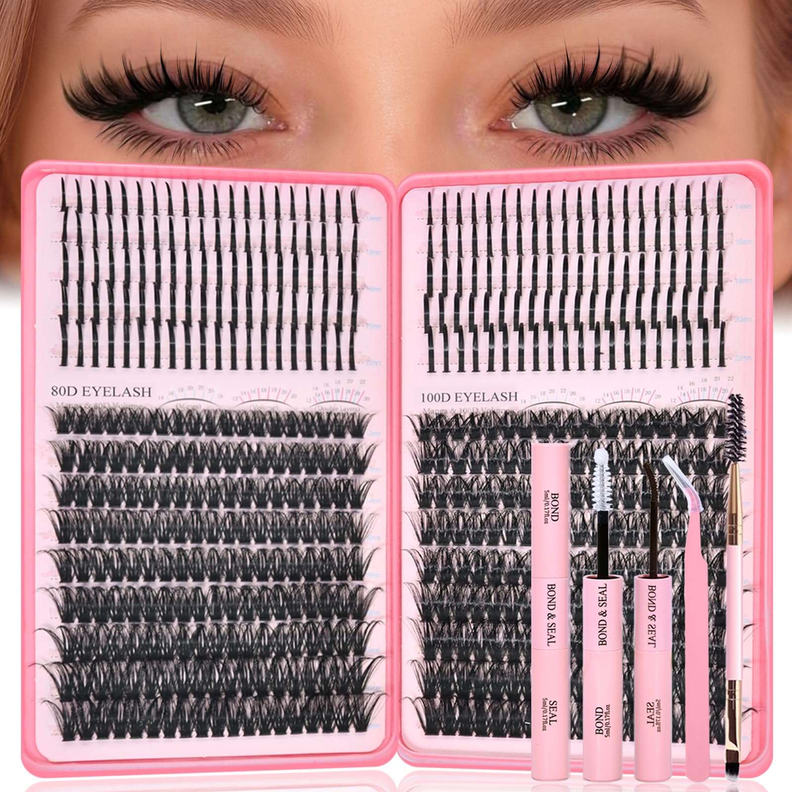 Rootoo Lash Clusters Kit dense 80D-100D for dramatic volume without heaviness.