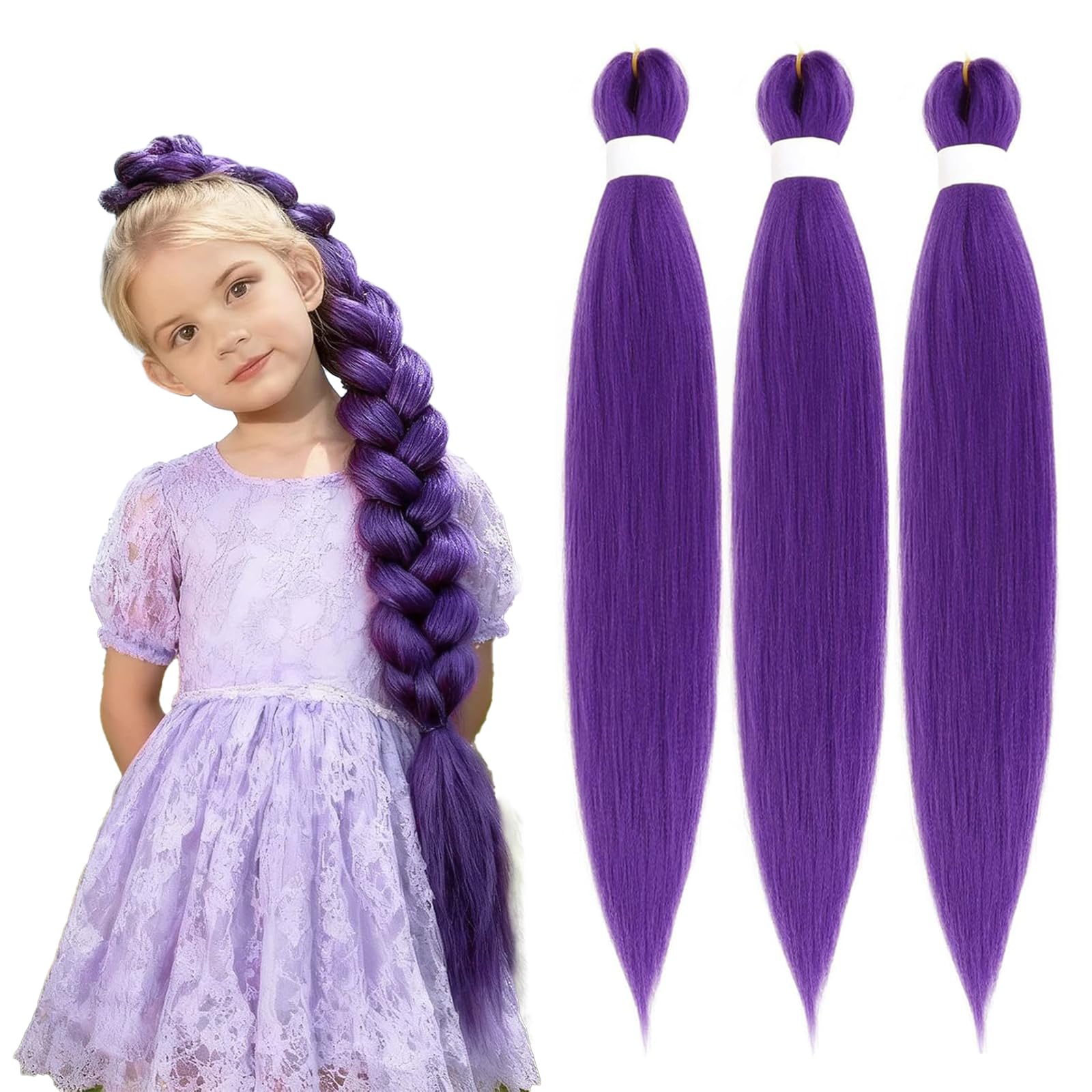 Rootoo purple braiding hair 26-inch texture close-up showing soft, fluffy yaki look.