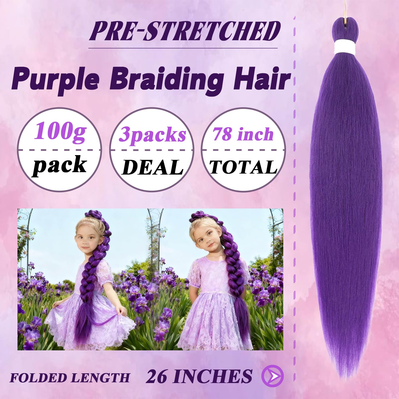 Rootoo purple braiding hair 3-pack packaging for easy multi-pack purchase.
