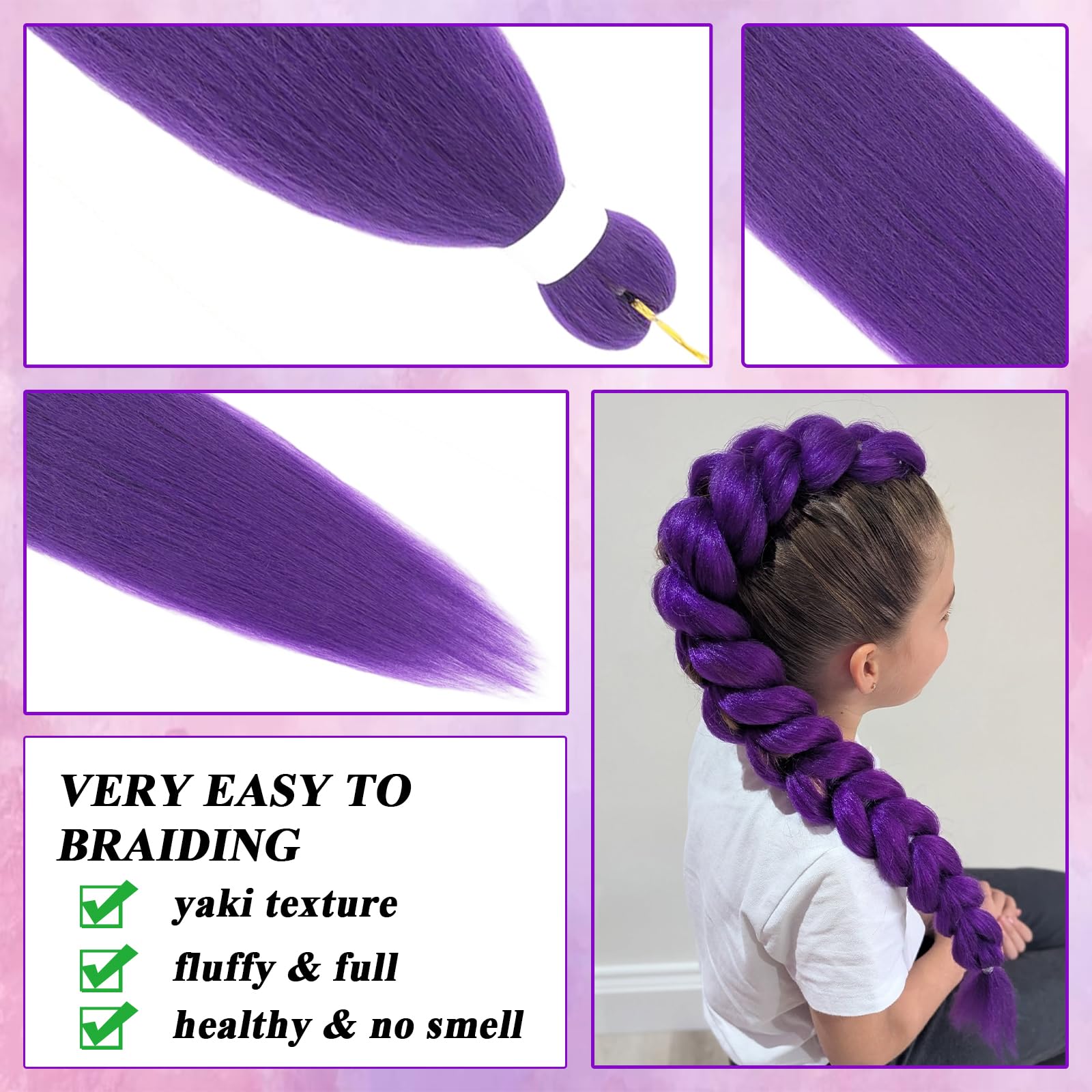 Rootoo purple braiding hair long braids style showcase.