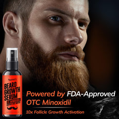 RootStim beard growth serum spray application for easy twice-daily use.