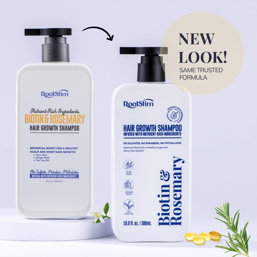 RootStim Biotin-Rosemary Shampoo hair shine—leaving smooth, shiny strands after use.
