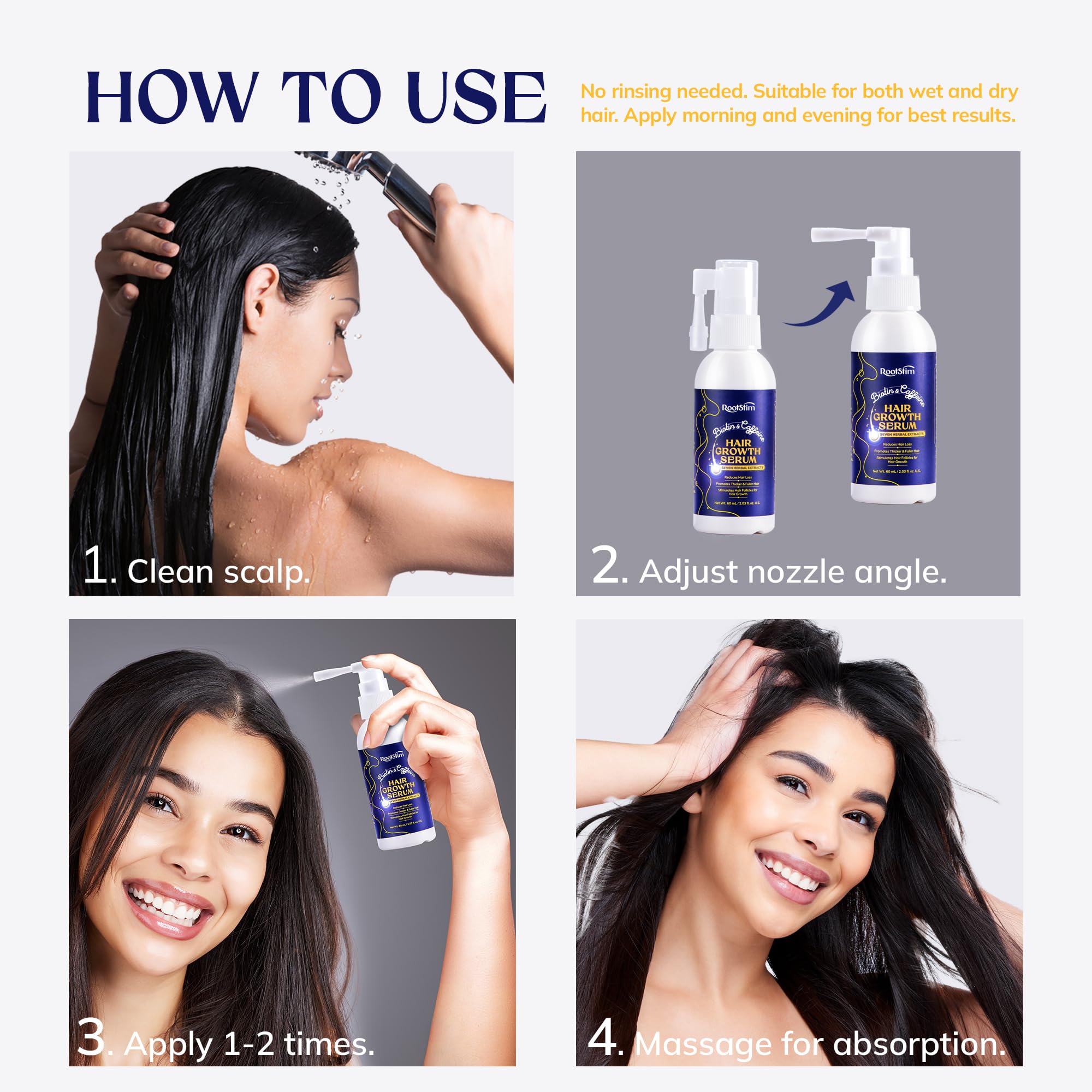 RootStim Clean formula visuals emphasize fragrance-free, cruelty-free, and synthetic-free benefits.